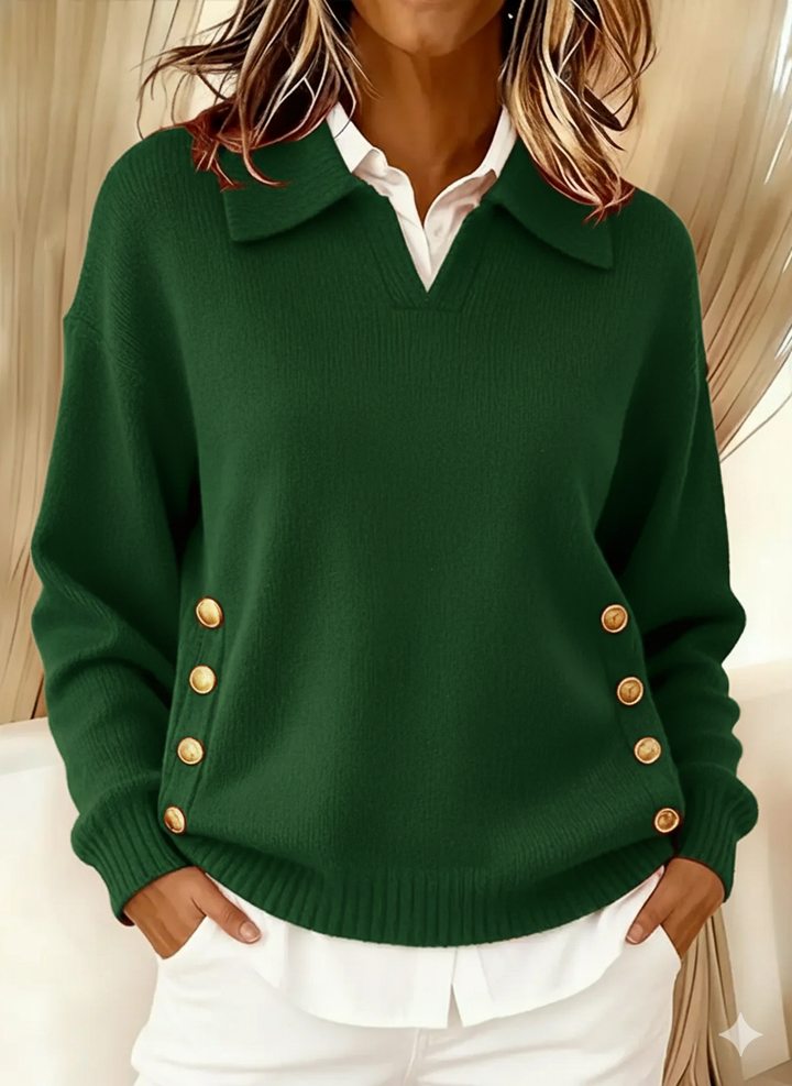 Roswitha | Pullover mit Polokragen und goldfarbenen Knöpfen