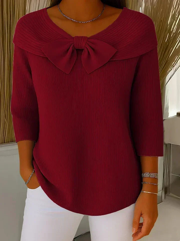 Renate | Rippstrickpullover mit Schleifendetail