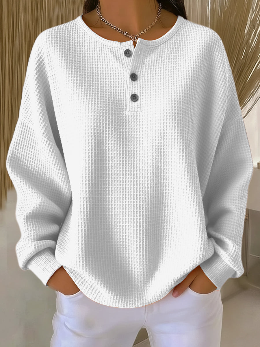 Elke | Henley-Sweatshirt mit Waffelstruktur