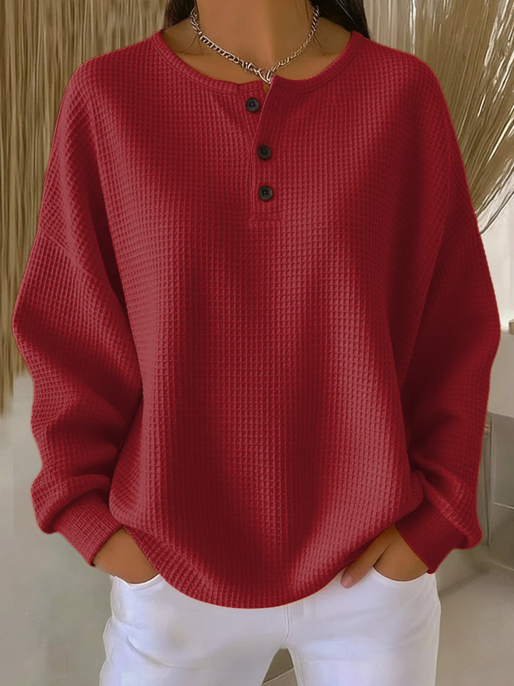 Elke | Henley-Sweatshirt mit Waffelstruktur
