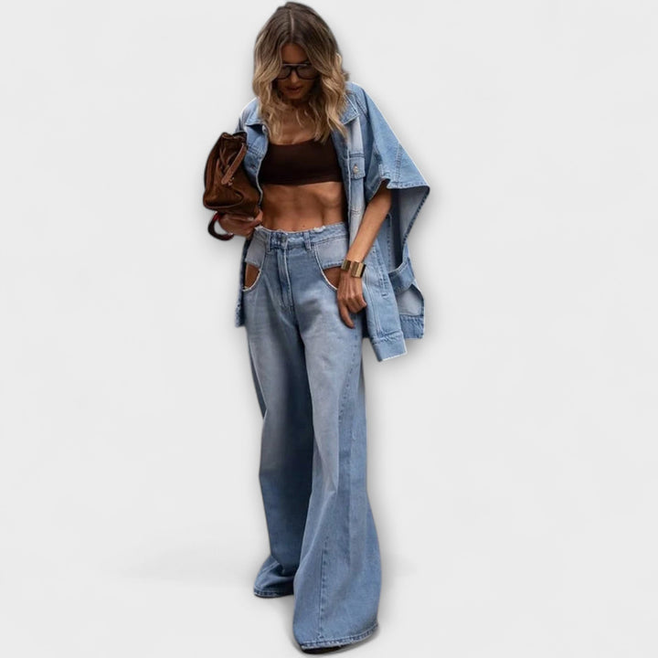 Gabriele | Weit geschnittenes ärmellose Jeans-Set