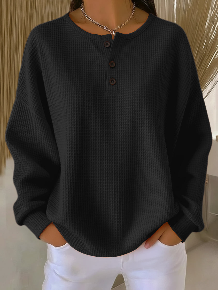 Elke | Henley-Sweatshirt mit Waffelstruktur