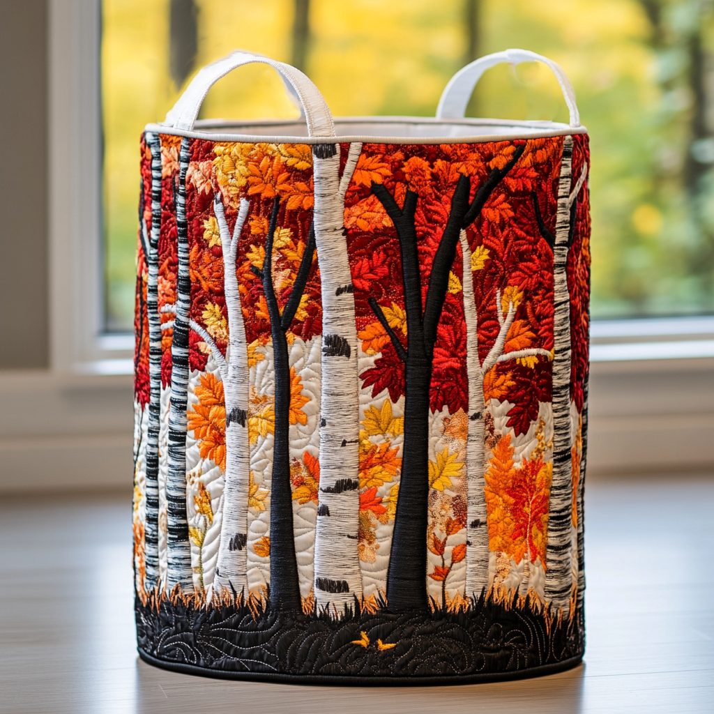 Gepolsterter Korb mit herbstlicher Baumlandschaft