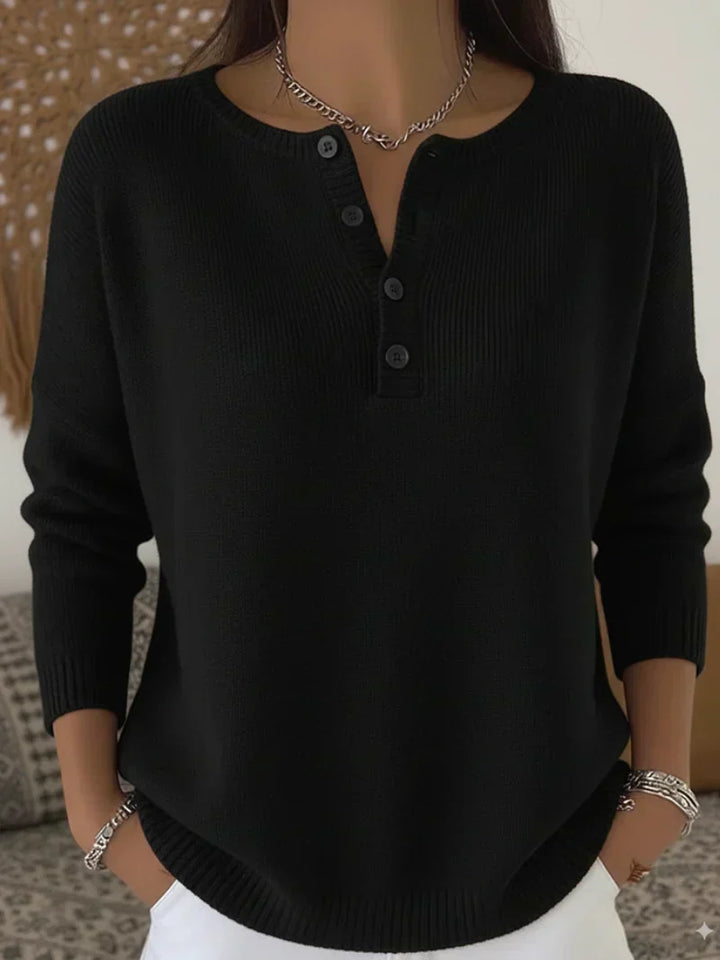 Waltraud | Strickpullover mit Henley-Knopfleiste