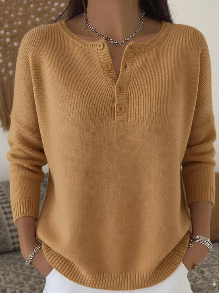 Waltraud | Strickpullover mit Henley-Knopfleiste