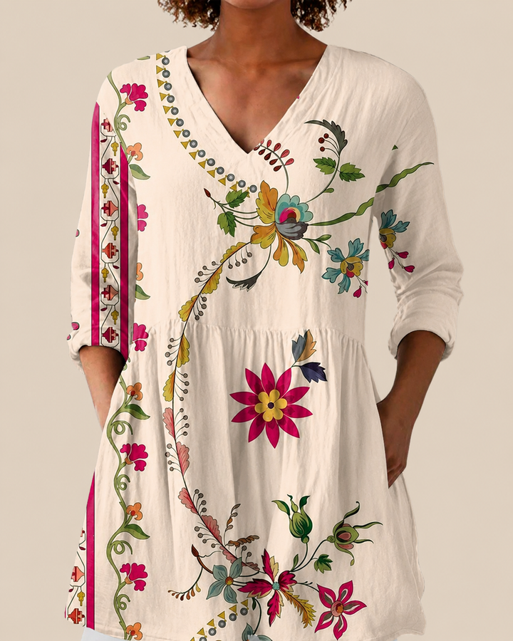 Aria | Lange Bluse mit ausdrucksstarkem Muster