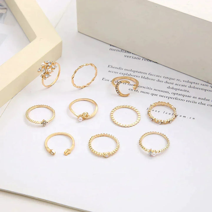 Annemarie | Set von 10 Böhmischen Ringen, Silber- und Goldbeschichtet