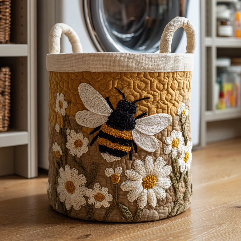 Gepolsterter Korb mit Bienen und Margeriten