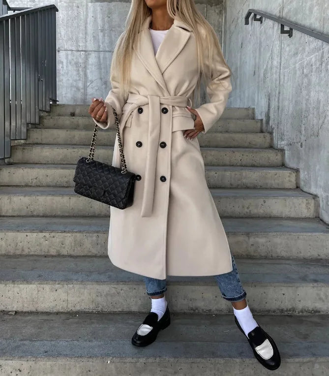 Eleganter Doppelreihiger Wollmantel | Damen Lange Oberbekleidung