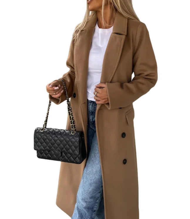 Eleganter Doppelreihiger Wollmantel | Damen Lange Oberbekleidung