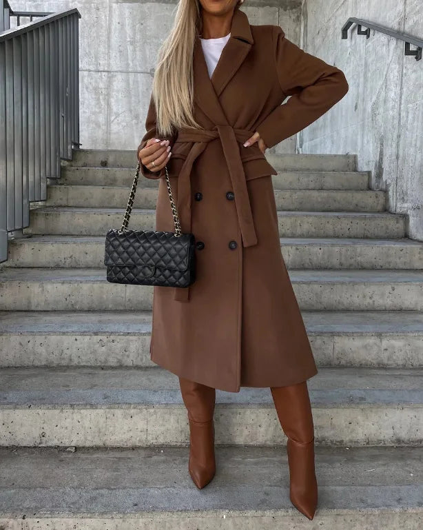 Eleganter Doppelreihiger Wollmantel | Damen Lange Oberbekleidung