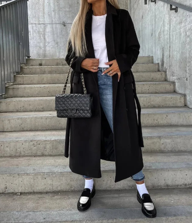 Eleganter Doppelreihiger Wollmantel | Damen Lange Oberbekleidung