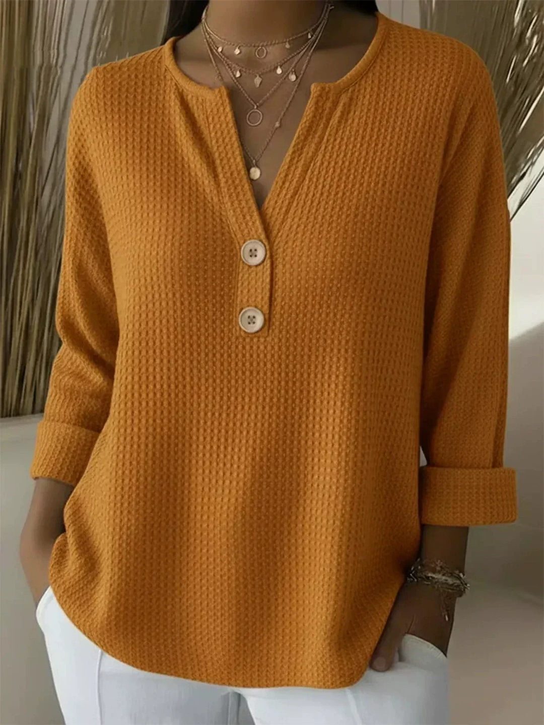 Marlies | Henley-Shirt mit Waffelstruktur