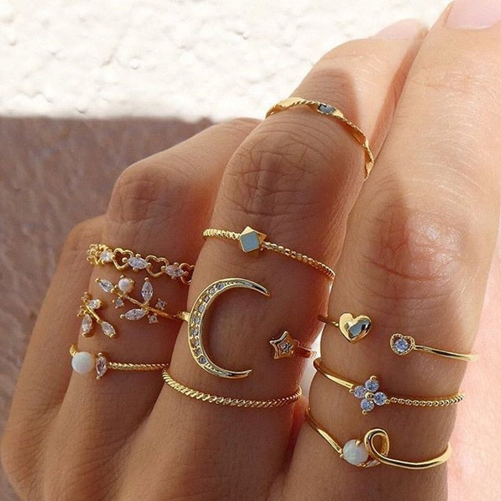 Annemarie | Set von 10 Böhmischen Ringen, Silber- und Goldbeschichtet