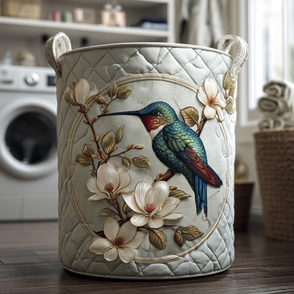 Gepolsterter Korb mit Kolibri und floraler Spitze