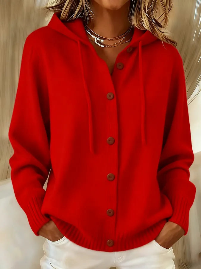 Gisela | Strickjacke mit Kapuze und Knopfleiste