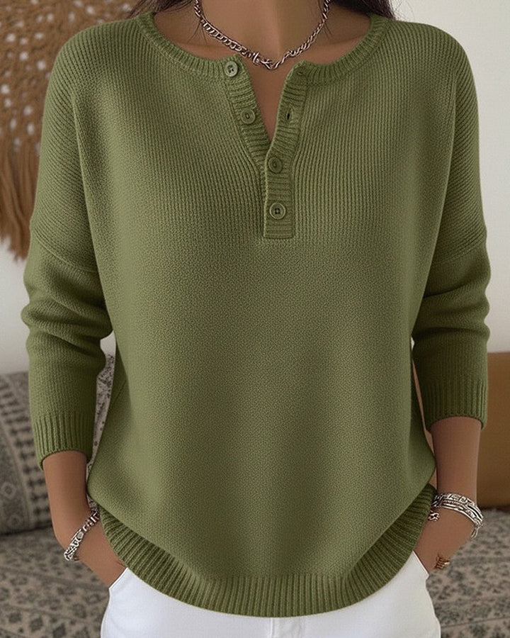 Waltraud | Strickpullover mit Henley-Knopfleiste