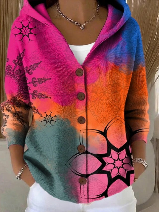 Lieselotte | Bedruckte Strickjacke mit Kapuze