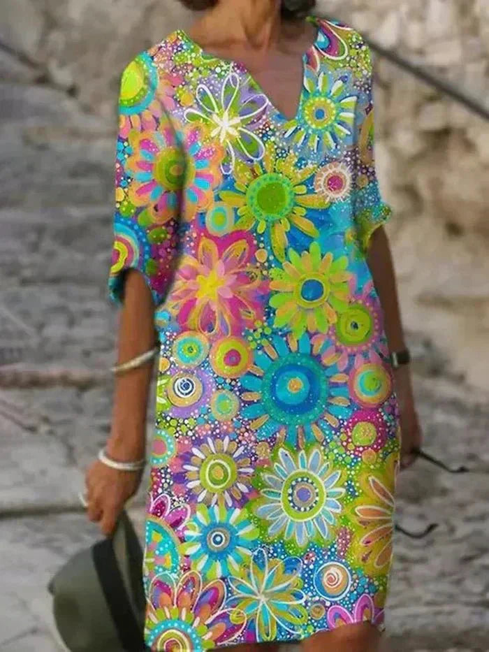 Nira | Lebhaftes Blumen-Midi-Kleid
