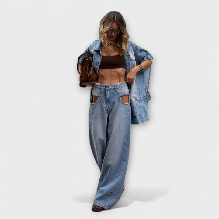 Gabriele | Weit geschnittenes ärmellose Jeans-Set