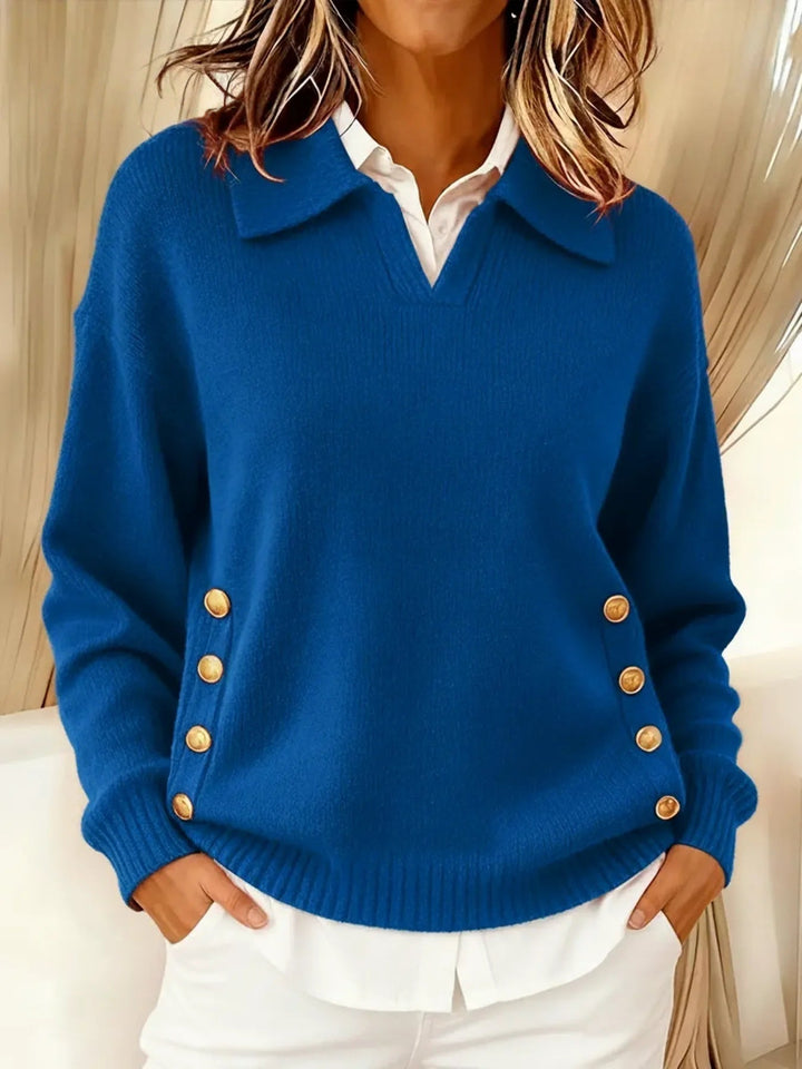Roswitha | Pullover mit Polokragen und goldfarbenen Knöpfen