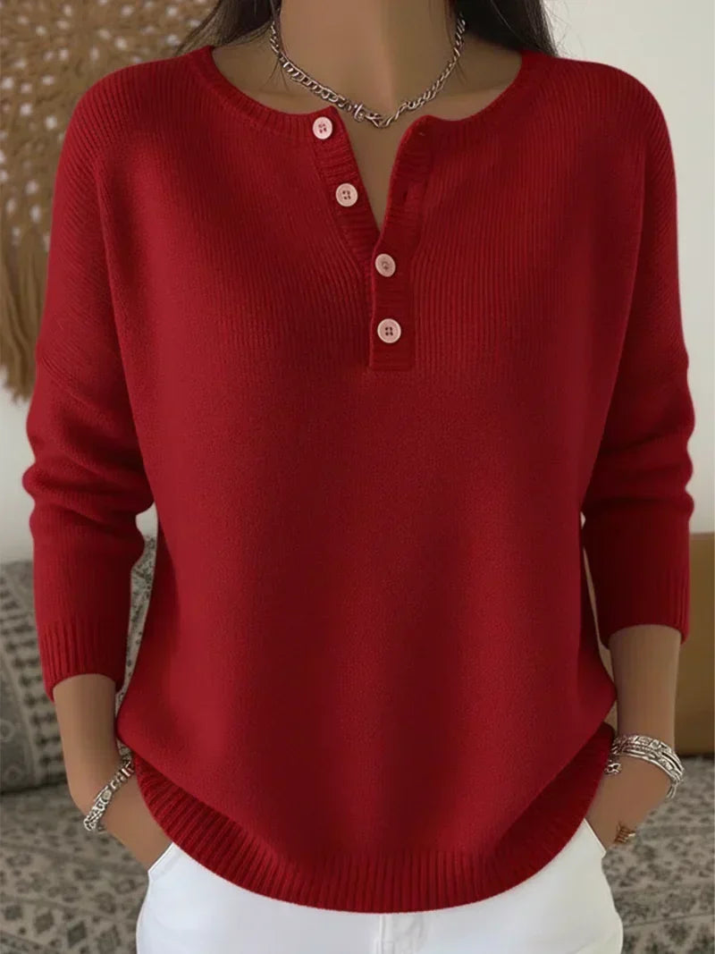 Waltraud | Strickpullover mit Henley-Knopfleiste