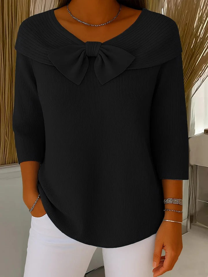 Renate | Rippstrickpullover mit Schleifendetail