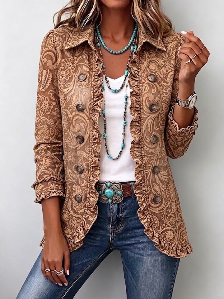 Theresa | Vintage-Boho-Jacke mit Blumenmuster und Rüschen