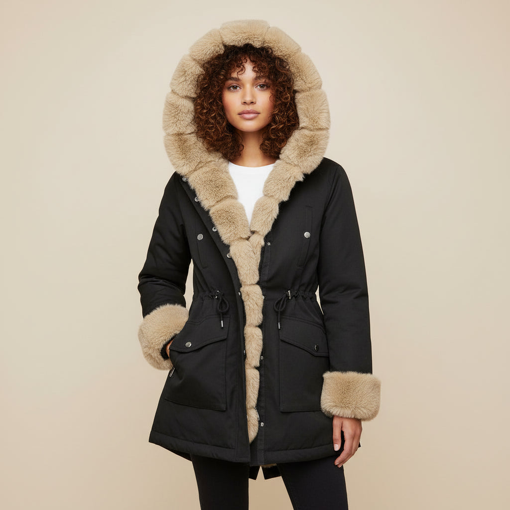 Damen Anorakjacke mit Kunstfellbesatz und Kapuze