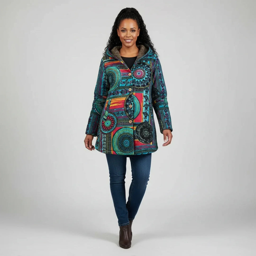 Damen Kapuzen Bohemian Wintermantel Jacke