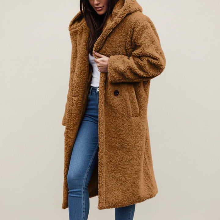 Damen Lange Kapuzen-Teddy Winterjacke
